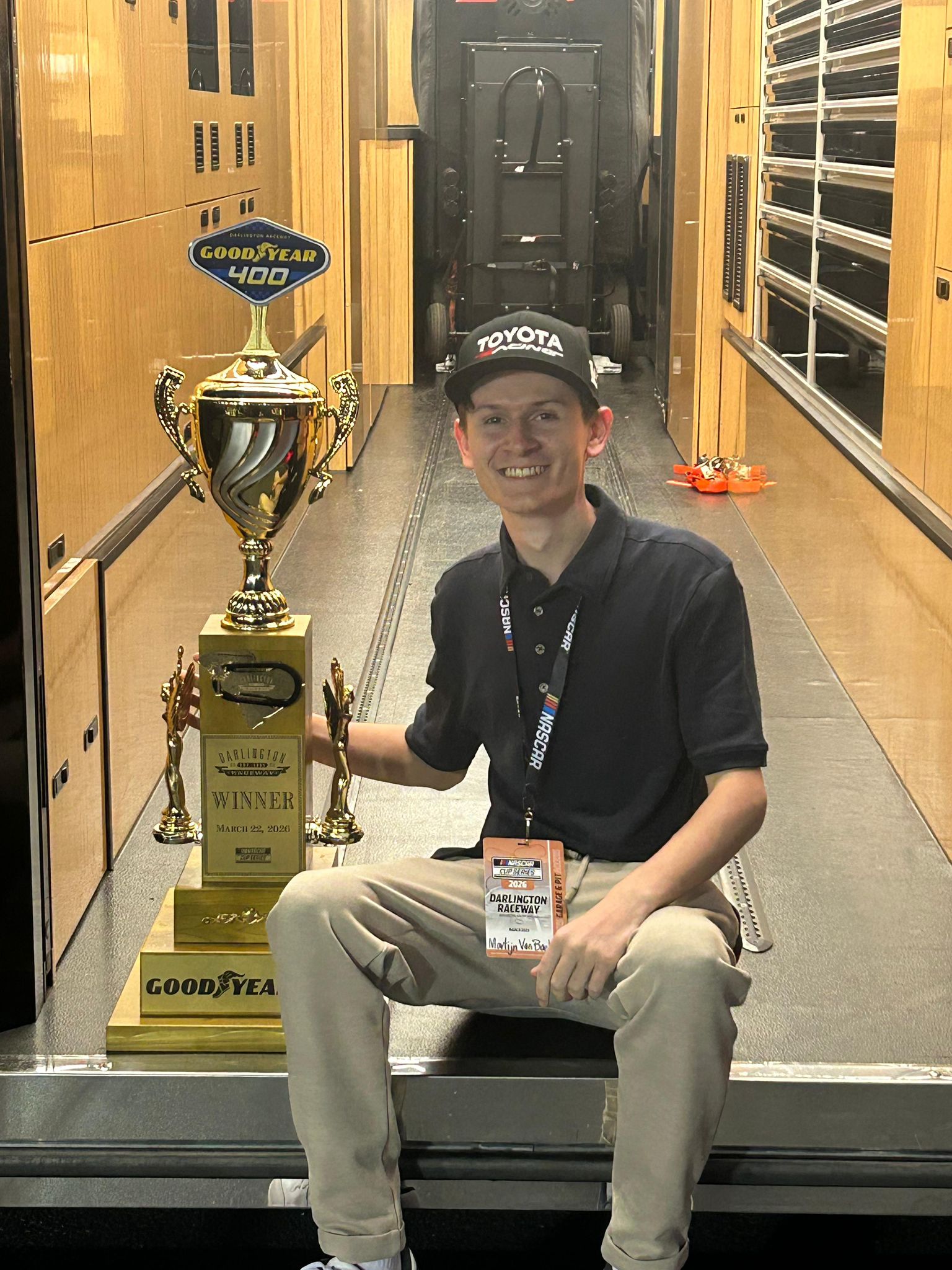 Martijn with the Darlington trophy after Tyler Reddick's #45 (23XI Racing) win